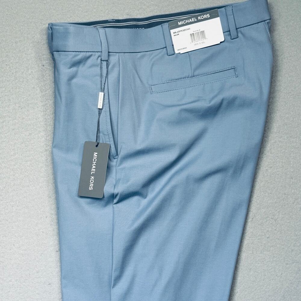 Michael Kors Men's Classic-Fit Cotton-Blend Dress Pants Pale Blue 36x30 $95